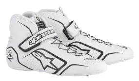 ALPINESTARS TECH 1-Z SHOES WHITE/BLK SZ 9.5 SFI 3.3 LVL 5/FIA KANGAROO LEATHER