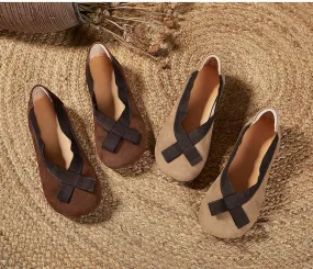 Babakud Women Spring Retro Artistic Genuine Leather Flats Shoes