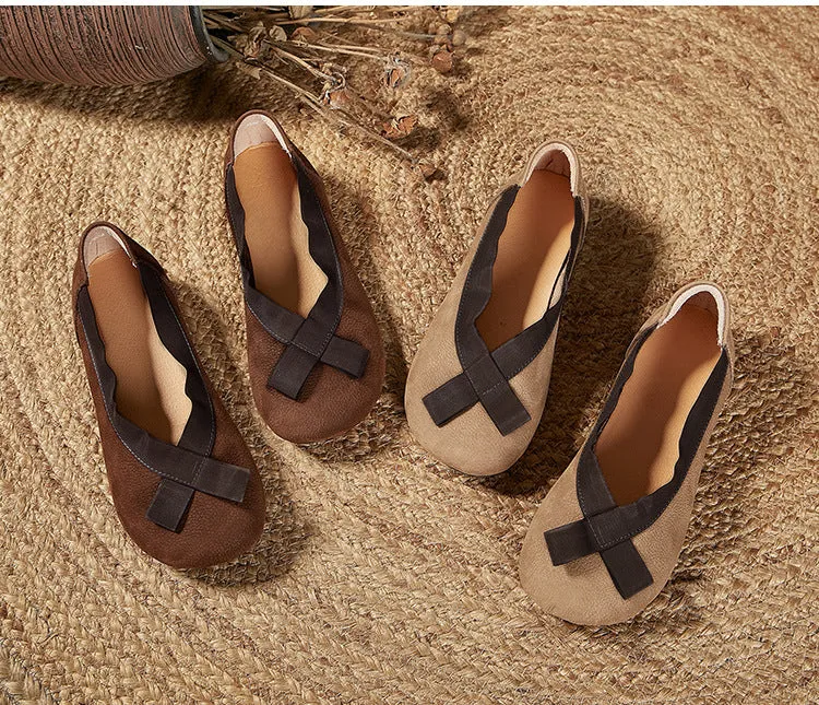 Babakud Women Spring Retro Artistic Genuine Leather Flats Shoes