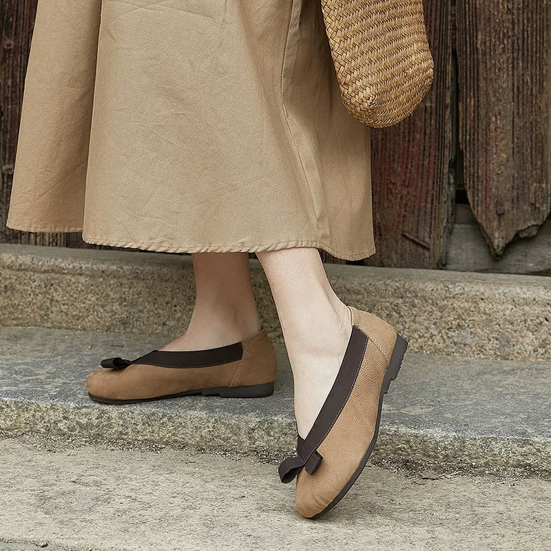 Babakud Women Spring Retro Artistic Genuine Leather Flats Shoes