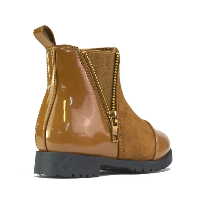 Girl's Ankle Boots Tan Patent