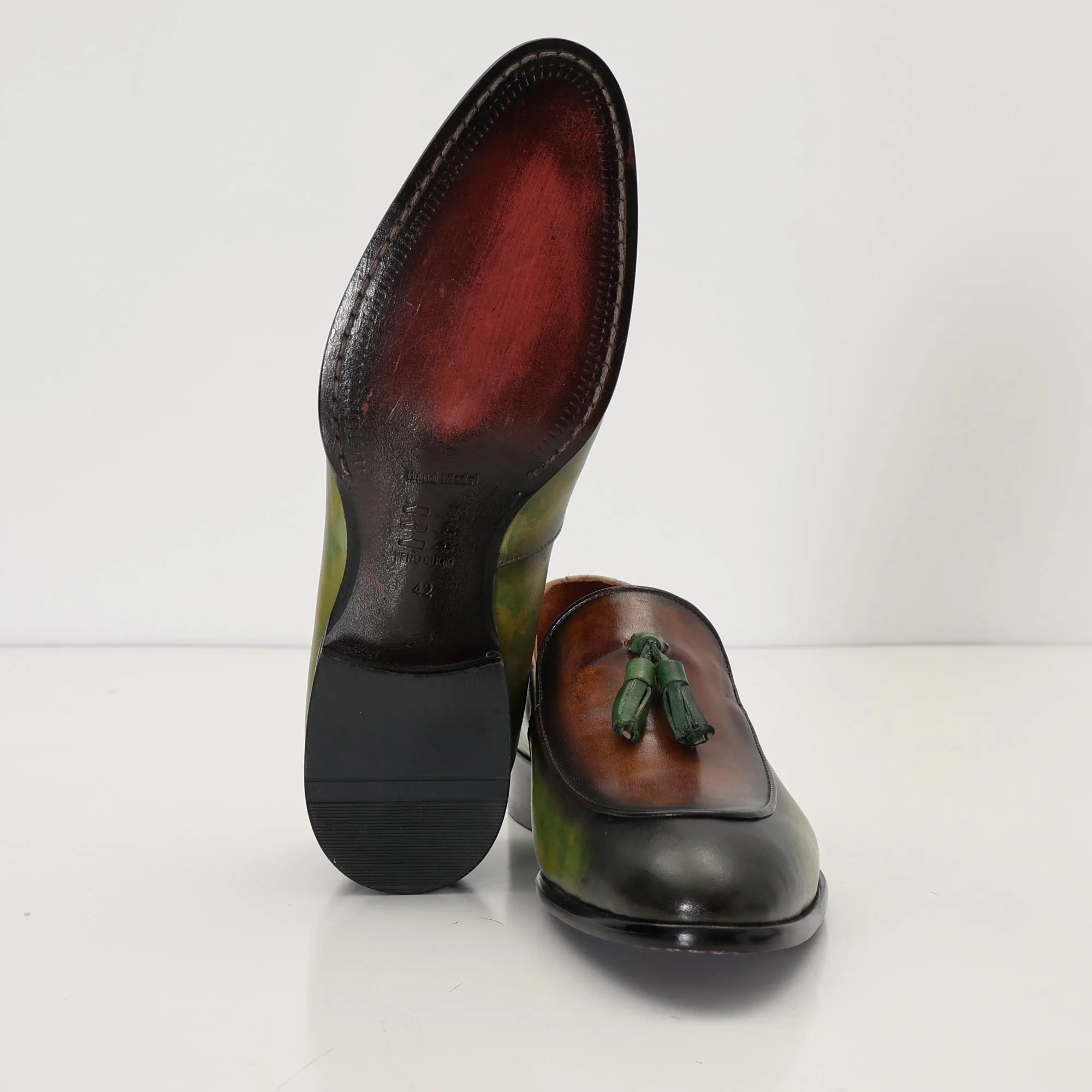 Hand Paint Patina Leather Tassel Shoes - Brown