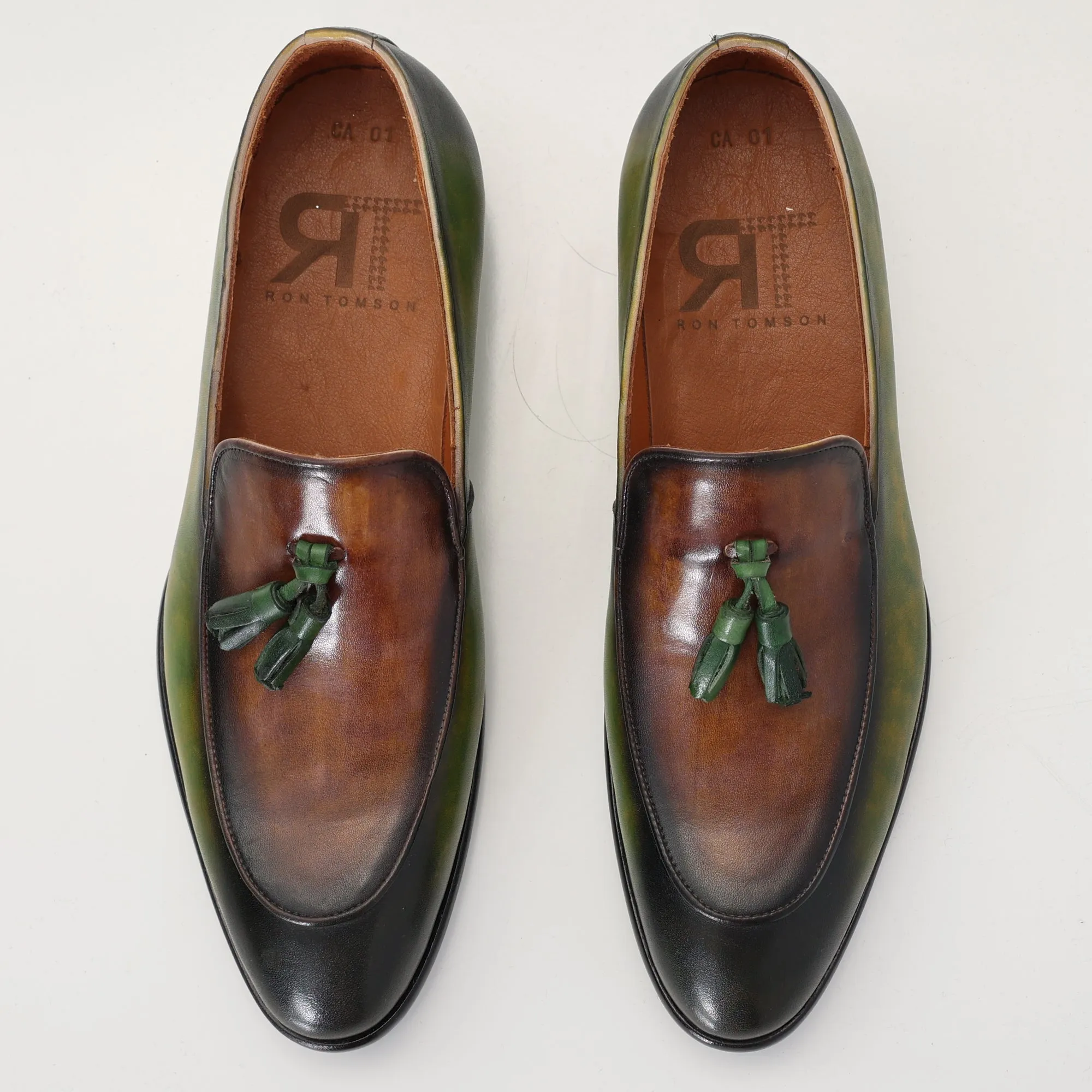 Hand Paint Patina Leather Tassel Shoes - Brown