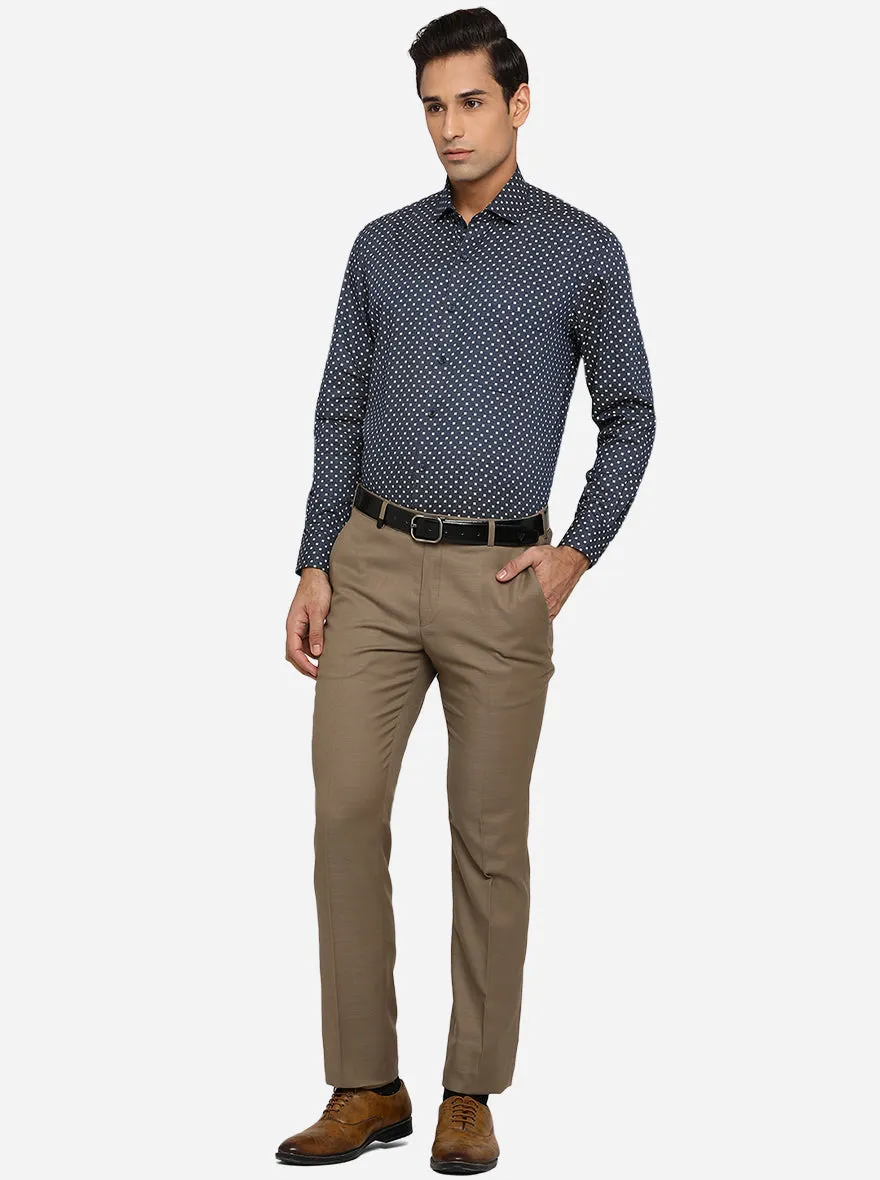 Navy Blue Printed Regular Fit Formal Shirt | JadeBlue