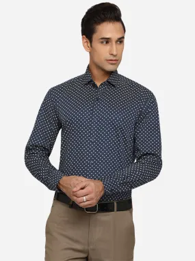 Navy Blue Printed Regular Fit Formal Shirt | JadeBlue