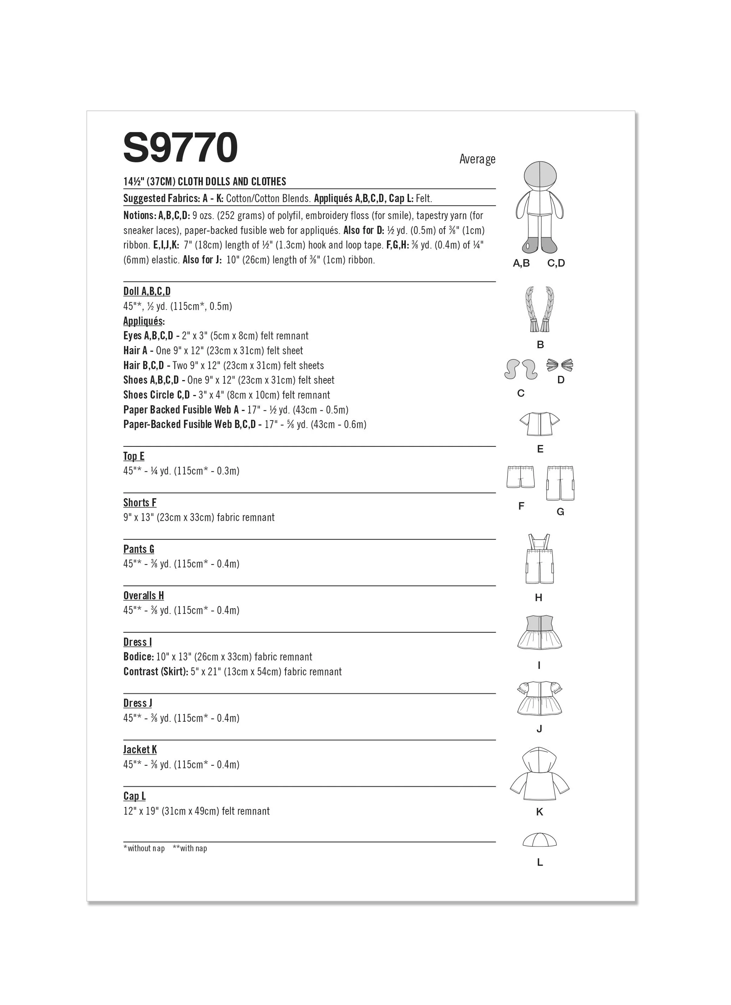 Simplicity Sewing Pattern S9770 14 1/2" CLOTH DOLLS AND CLOTHES BY LONGIA MILLER